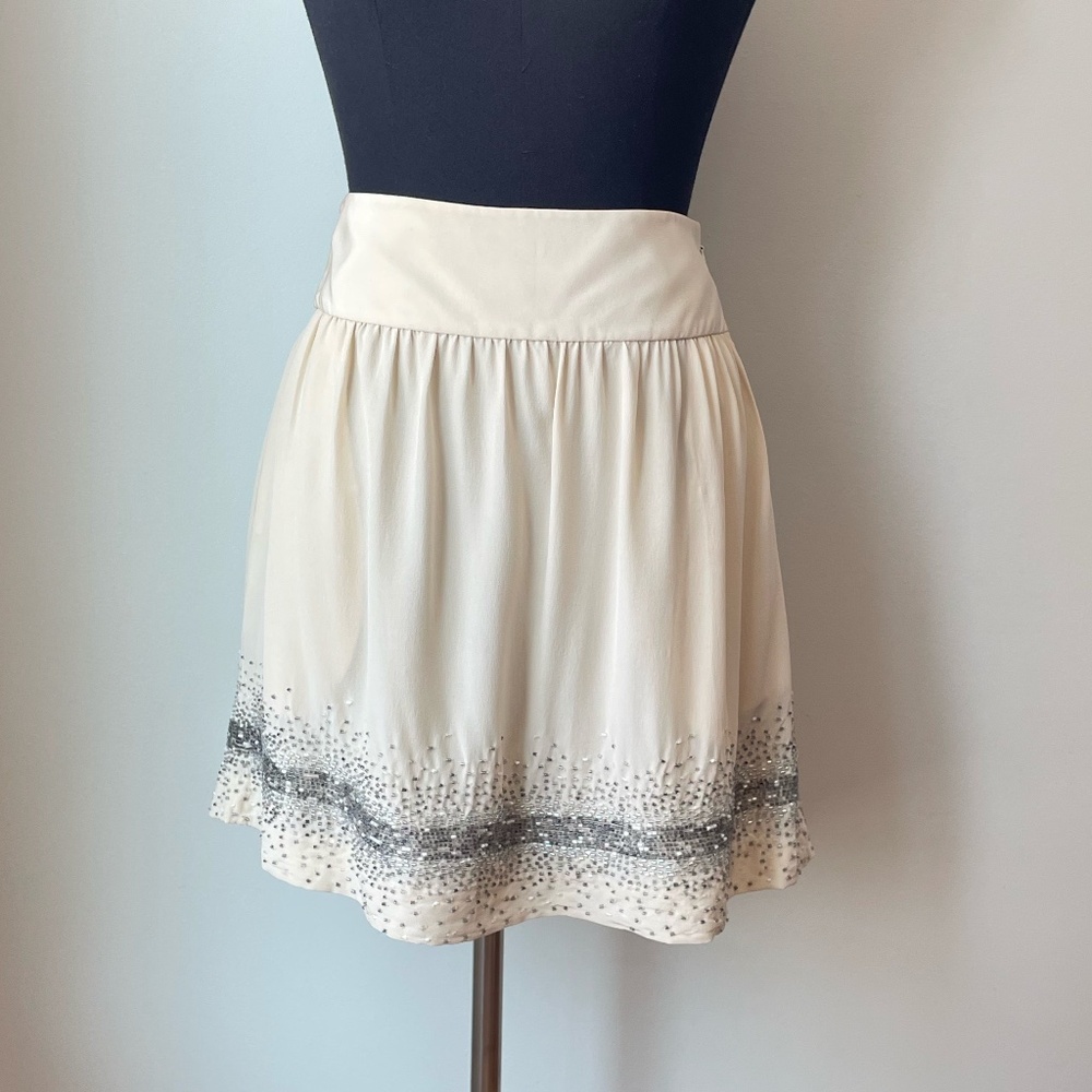 Club Monaco Cream Skirt with Embellished Beading Details